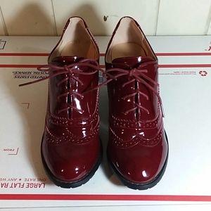 WgwjM Burgundy Oxford Block-Heel Shoes US 9/EU 40